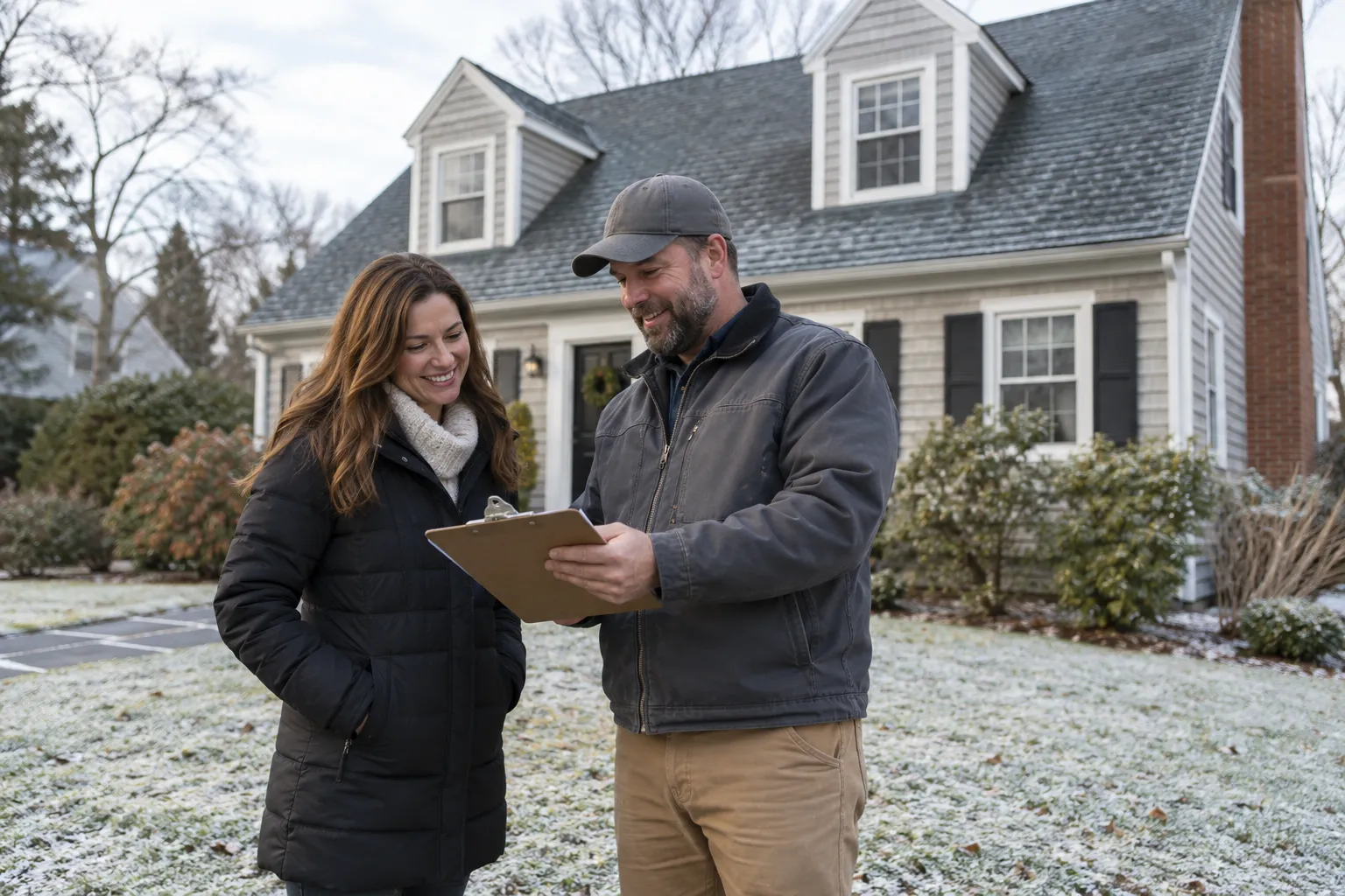 Homeowner reviewing a roof checklist with a local provider in the Greensburg area